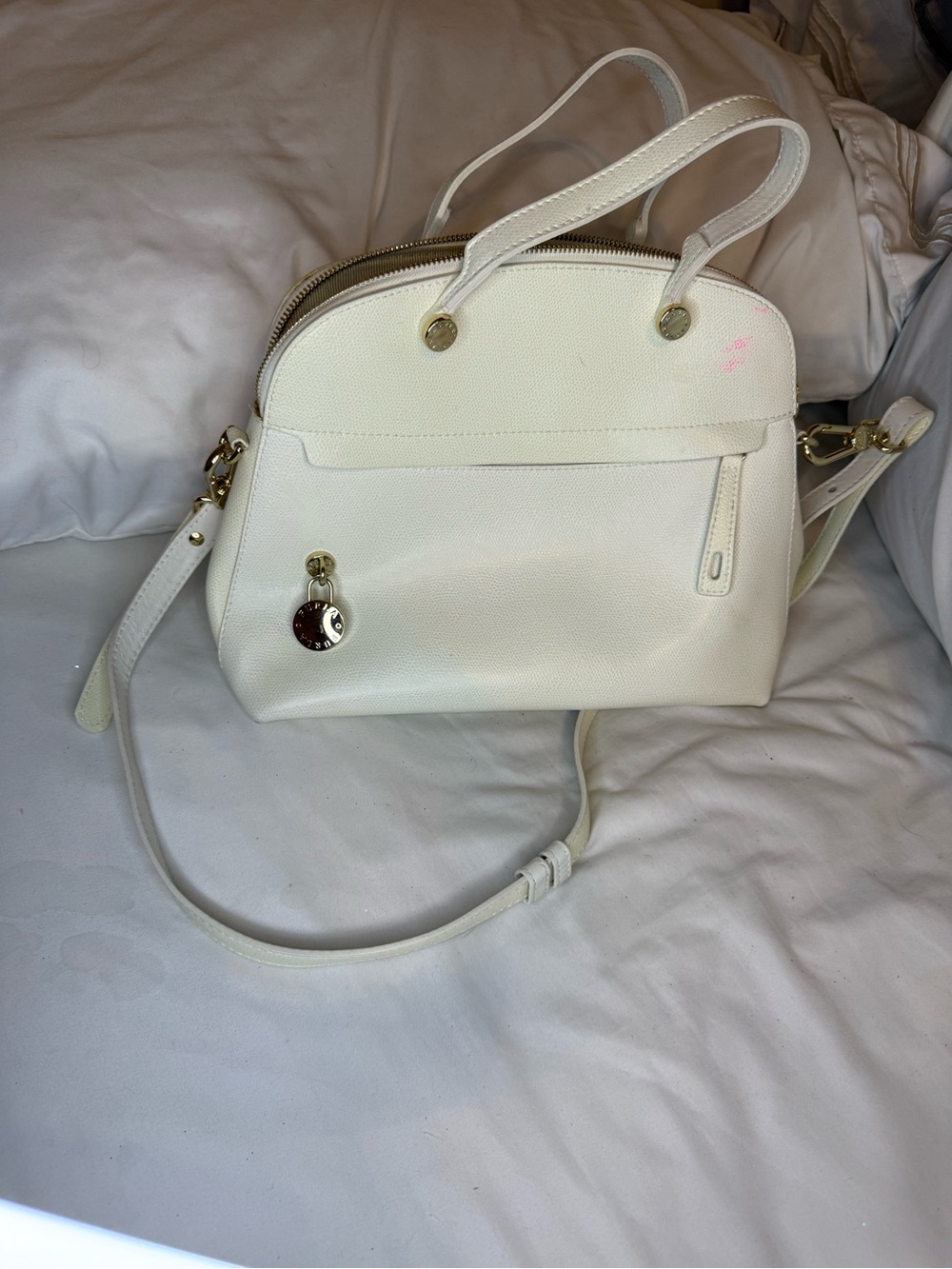 Furla Cream Dome Satchel with Gold Hardware